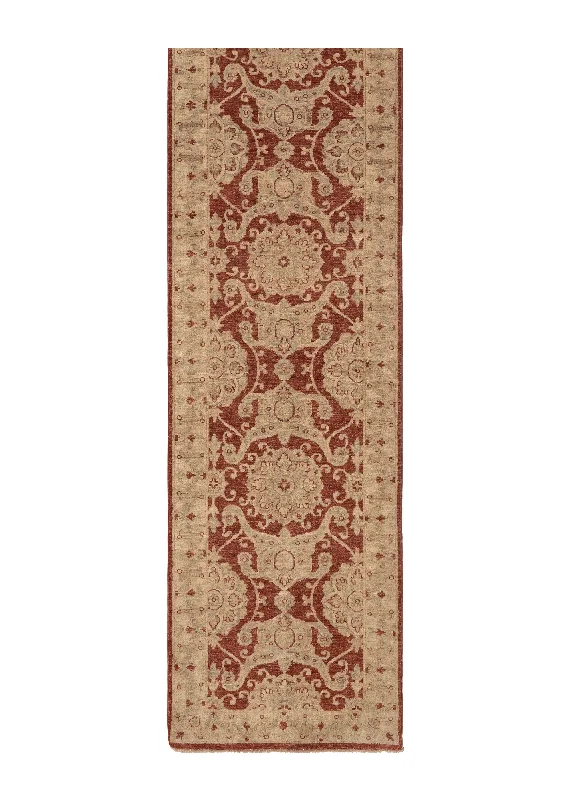 Oriental Rug Pakistani Handmade Runner Transitional 2'6"x9'10" (3x10) Whites/Beige Red Floral Oushak Design #33261