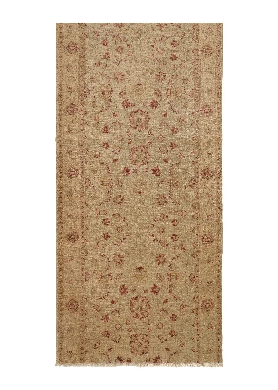 Oriental Rug Pakistani Handmade Runner Transitional 4'0"x10'8" (4x11) Whites/Beige Red Floral Design #35988