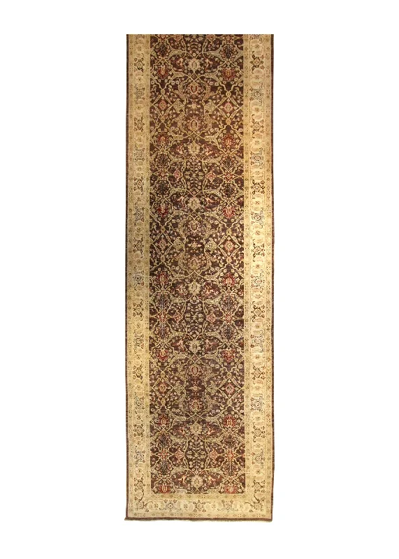 Oriental Rug Pakistani Handmade Runner Transitional 4'11"x30'5" (5x30) Brown Yellow/Gold Antique Washed Floral Oushak Design #A35376