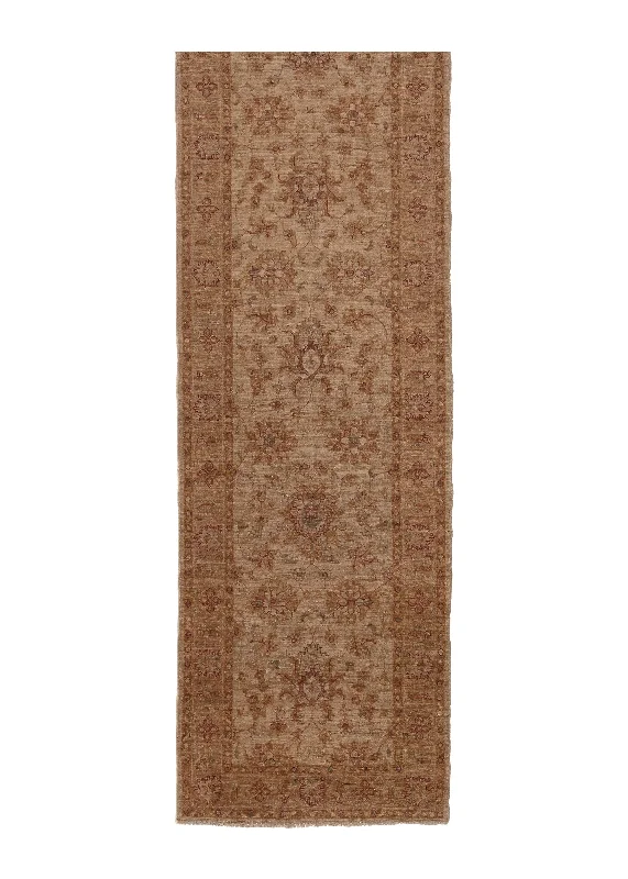 Oriental Rug Pakistani Handmade Runner Transitional Neutral 2'5"x10'5" (2x10) Whites/Beige Floral Oushak Design #35432