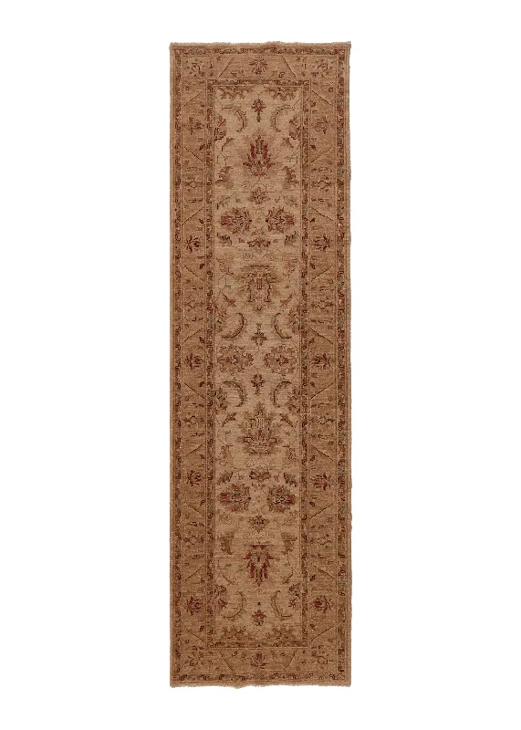 Oriental Rug Pakistani Handmade Runner Transitional Neutral 2'9"x9'9" (3x10) Whites/Beige Floral Oushak Design #35447