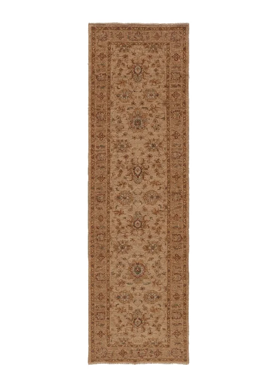 Oriental Rug Pakistani Handmade Runner Transitional Neutral 2'8"x9'2" (3x9) Whites/Beige Floral Oushak Design #35419