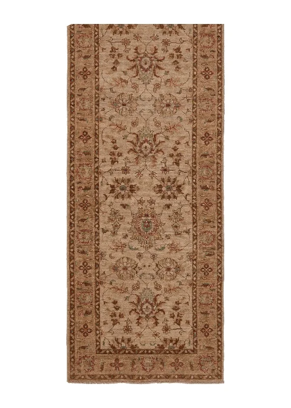 Oriental Rug Pakistani Handmade Runner Transitional Neutral 2'8"x9'4" (3x9) Whites/Beige Floral Oushak Design #35440