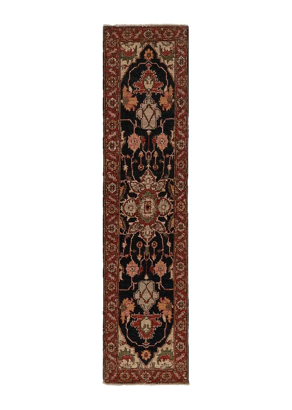 Oriental Rug Pakistani Handmade Runner Transitional Tribal 1'11"x8'1" (2x8) Red Black Geometric Serapi Design #35386