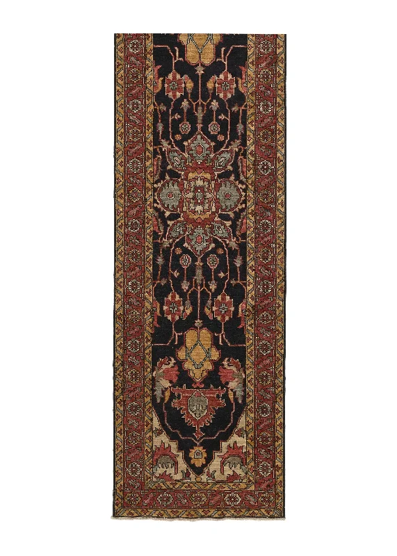 Oriental Rug Pakistani Handmade Runner Transitional Tribal 2'8"x10'1" (3x10) Red Blue Geometric Heriz Design #35361