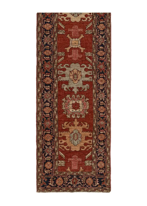 Oriental Rug Pakistani Handmade Runner Transitional Tribal 2'9"x9'11" (3x10) Red Blue Geometric Serapi Design #35351