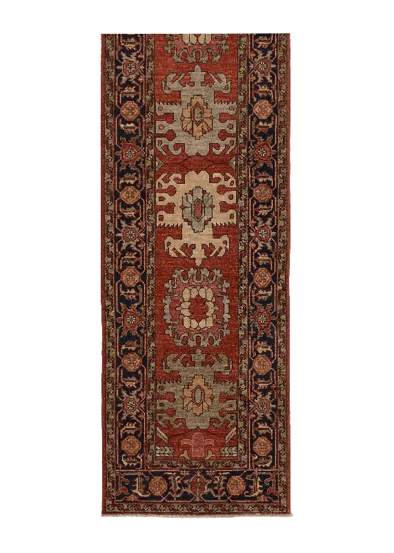 Oriental Rug Pakistani Handmade Runner Transitional Tribal 2'8"x10'4" (3x10) Red Blue Geometric Serapi Design #35358