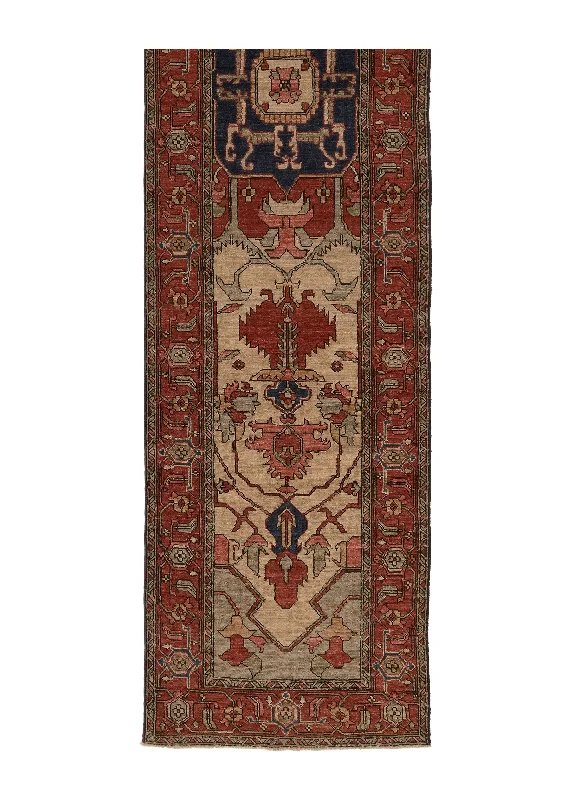 Oriental Rug Pakistani Handmade Runner Transitional Tribal 2'8"x12'0" (3x12) Red Blue Geometric Serapi Design #35349