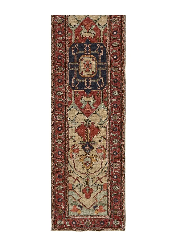 Oriental Rug Pakistani Handmade Runner Transitional Tribal 2'8"x11'10" (3x12) Red Blue Geometric Serapi Design #35357