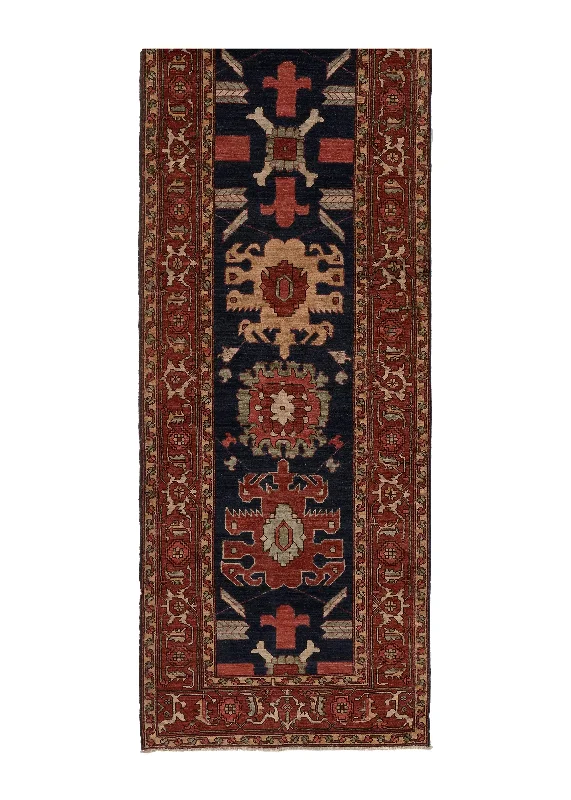 Oriental Rug Pakistani Handmade Runner Transitional Tribal 3'2"x13'10" (3x14) Blue Red Geometric Serapi Design #35122