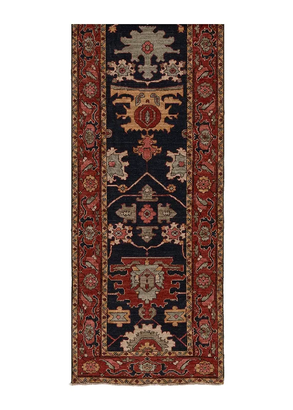 Oriental Rug Pakistani Handmade Runner Transitional Tribal 3'1"x13'9" (3x14) Blue Red Geometric Serapi Design #35391