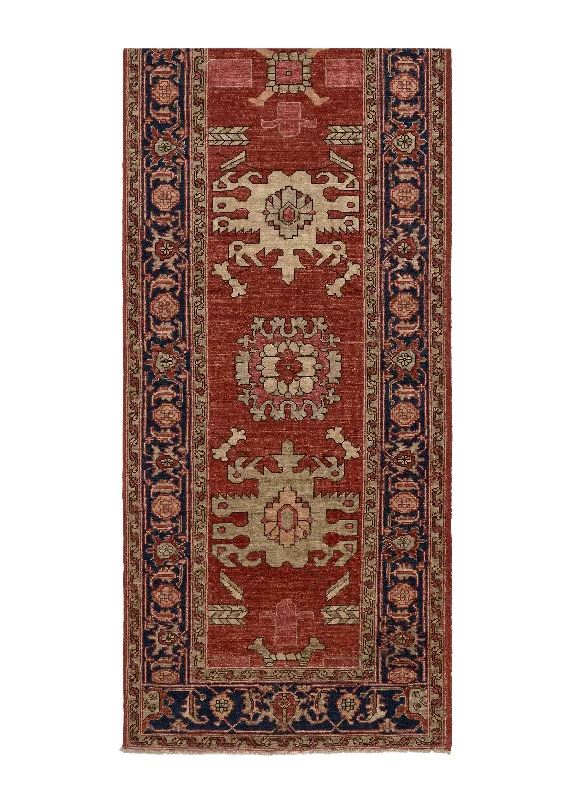 Oriental Rug Pakistani Handmade Runner Transitional Tribal 3'3"x13'7" (3x14) Red Blue Geometric Serapi Design #35374