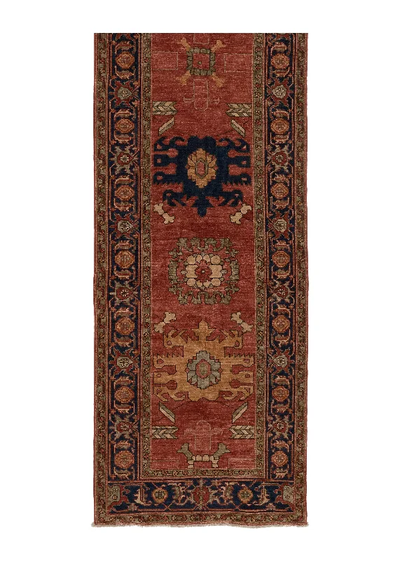 Oriental Rug Pakistani Handmade Runner Transitional Tribal 3'3"x13'8" (3x14) Red Geometric Serapi Design #35392