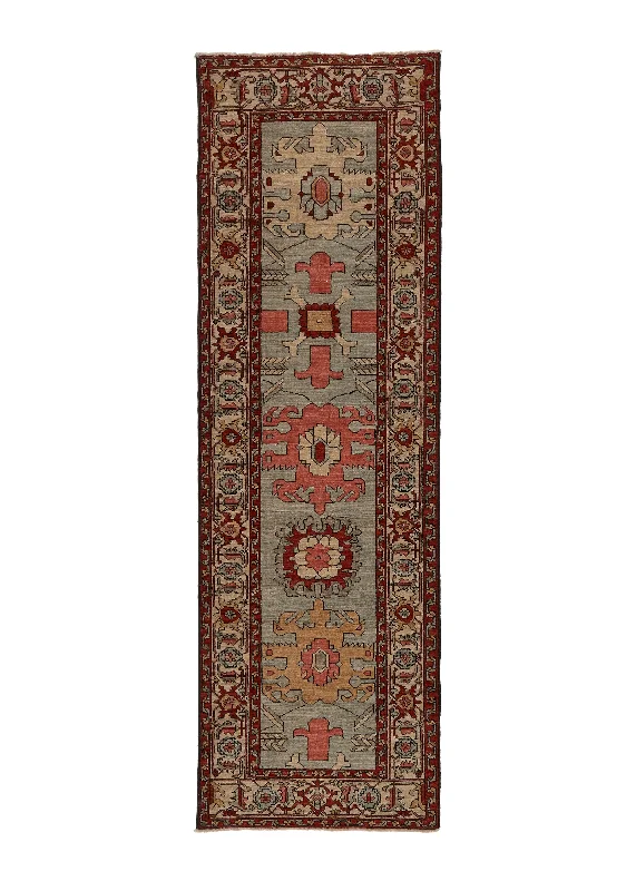 Oriental Rug Pakistani Handmade Runner Transitional Tribal 2'7"x8'5" (3x8) Blue Red Whites/Beige Geometric Serapi Design #35127