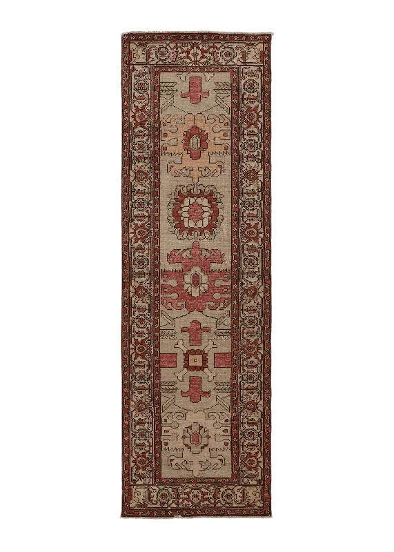 Oriental Rug Pakistani Handmade Runner Transitional Tribal 2'8"x8'8" (3x9) Red Whites/Beige Geometric Serapi Design #35384