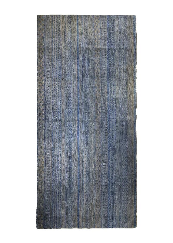 Oriental Rug Pakistani Handmade Runner Transitional Tribal 5'7"x12'0" (6x12) Whites/Beige Blue Stripes Design #A35263