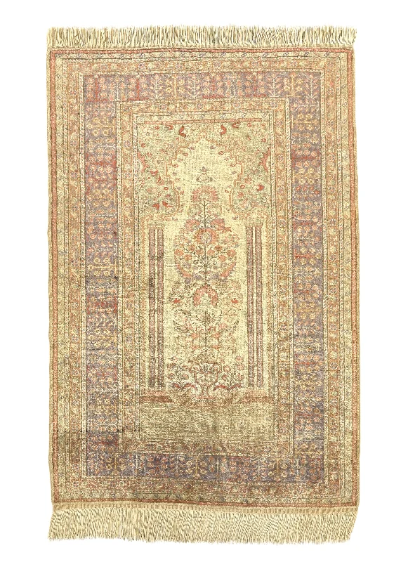 Oriental Rug Turkish Handmade Area Traditional 3'0"x4'4" (3x4) Yellow/Gold Purple Prayer Rug Design #35074