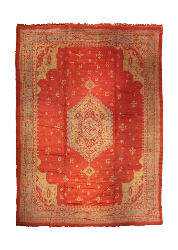 Oriental Rug Turkish Handmade Area Antique Tribal 14'0"x17'9" (14x18) Red Yellow/Gold Geometric Oushak Design #A35223