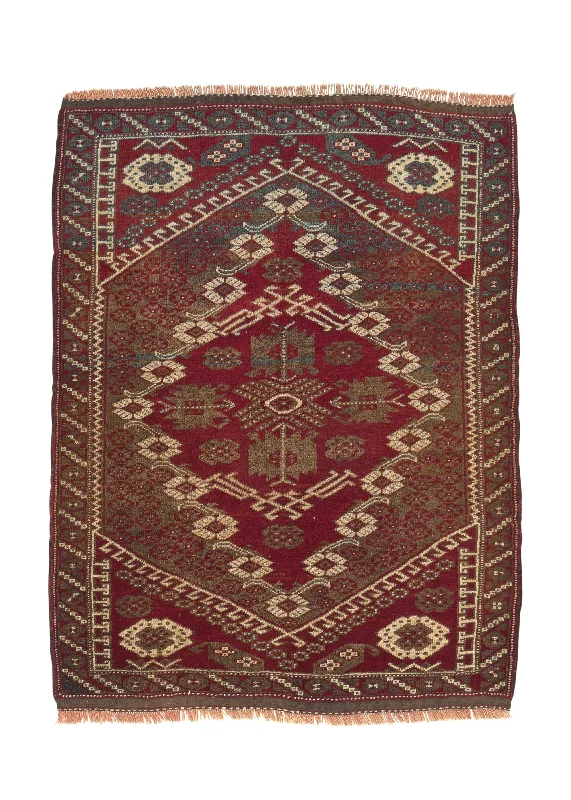 Oriental Rug Turkish Handmade Area Antique Tribal 3'3"x4'2" (3x4) Red Geometric Design #31934