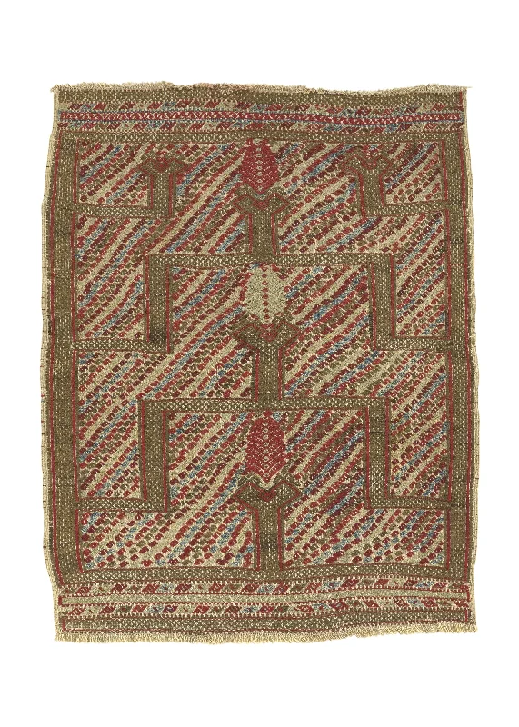 Oriental Rug Turkish Handmade Area Antique Tribal 3'5"x4'7" (3x5) Whites/Beige Unusual Prayer Rug Design #34157