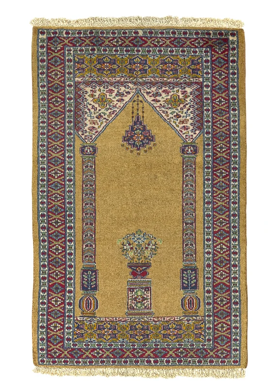 Oriental Rug Turkish Handmade Area Traditional 3'2"x5'1" (3x5) Yellow/Gold Prayer Rug Design #34576