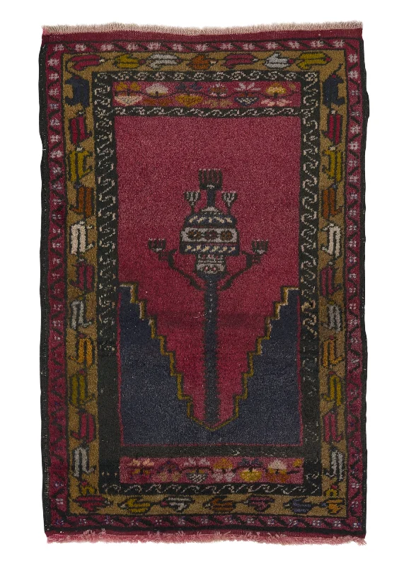 Oriental Rug Turkish Handmade Area Tribal 2'4"x3'6" (2x4) Red Yellow/Gold Prayer Rug Design #34949