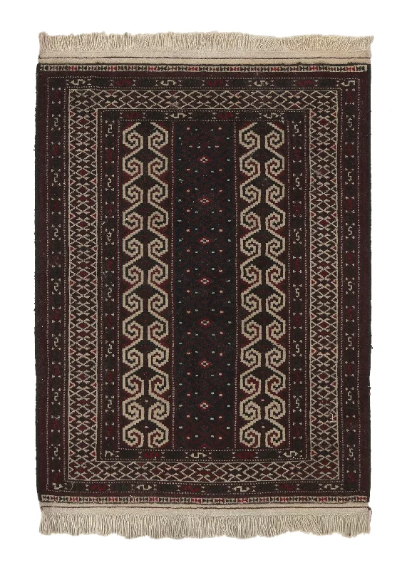 Persian Rug Baloch Handmade Area Tribal 2'10"x3'8" (3x4) Red Whites/Beige Geometric Design #27544