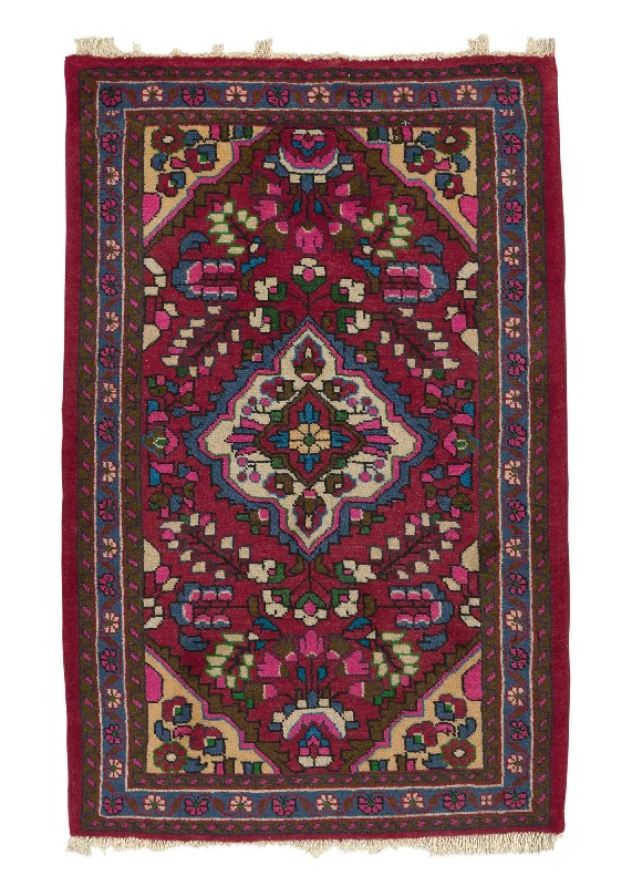 Persian Rug Hamadan Handmade Area Traditional Tribal 2'6"x4'0" (3x4) Red Pink Floral Design #11992