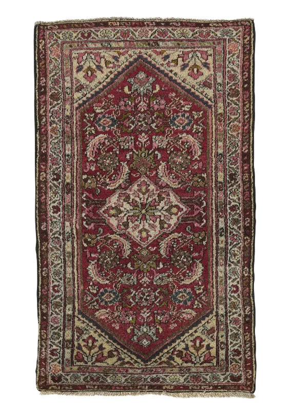 Persian Rug Hamadan Handmade Area Tribal 2'5"x4'2" (2x4) Pink Whites/Beige Geometric Design #34184