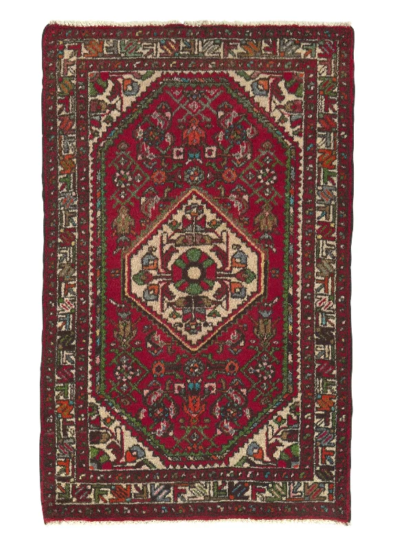 Persian Rug Hamadan Handmade Area Tribal 3'3"x5'1" (3x5) Red Blue Paisley/Boteh Design #34114