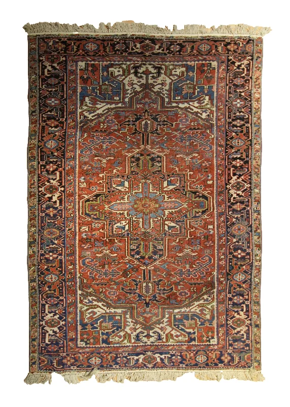 Persian Rug Heriz Handmade Area Antique Traditional 5'6"x8'5" (6x8) Red Geometric Design #A35215