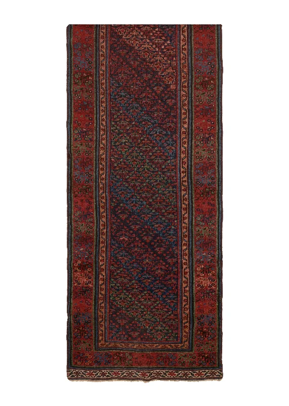 Persian Rug Kurdistan Handmade Runner Tribal Vintage 3'4"x19'0" (3x19) Red Blue Geometric Design #32794