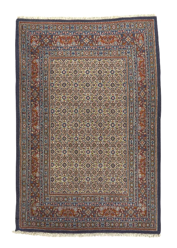 Persian Rug Moud Handmade Area Traditional 3'4"x5'0" (3x5) Orange Blue Whites/Beige Herati Design #33340