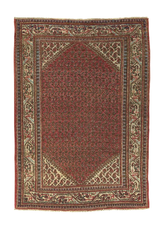 Persian Rug Saraband Handmade Area Tribal 3'5"x4'10" (3x5) Red Paisley/Boteh Design #34173