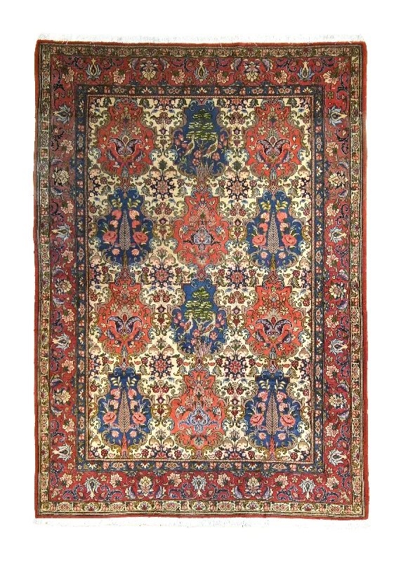 Persian Rug Sarouk Handmade Area Traditional 5'4"x7'10" (5x8) Red Blue Garden Design #A35357