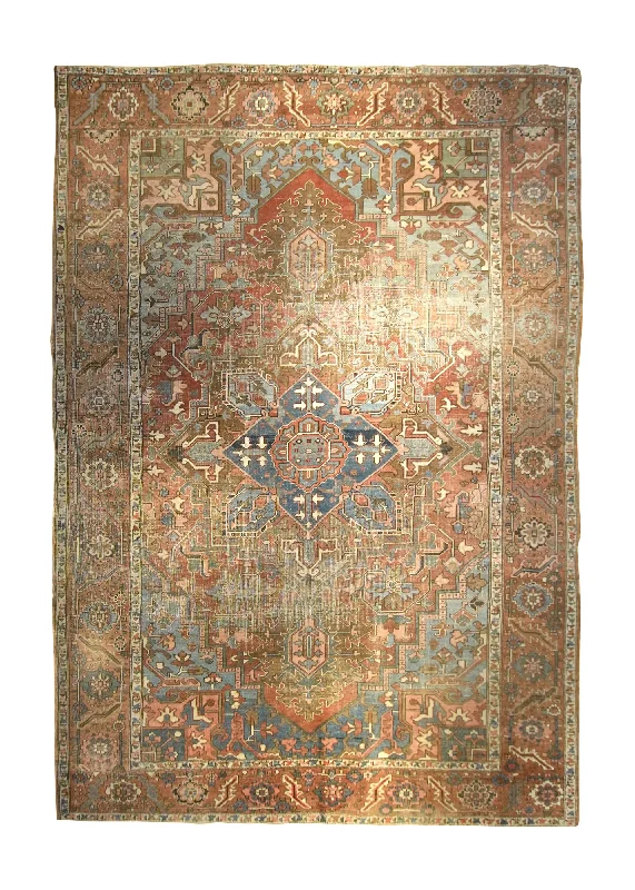 Persian Rug Serapi Handmade Area Antique Tribal 9'9"x13'9" (10x14) Pink Brown Geometric Design #A35361