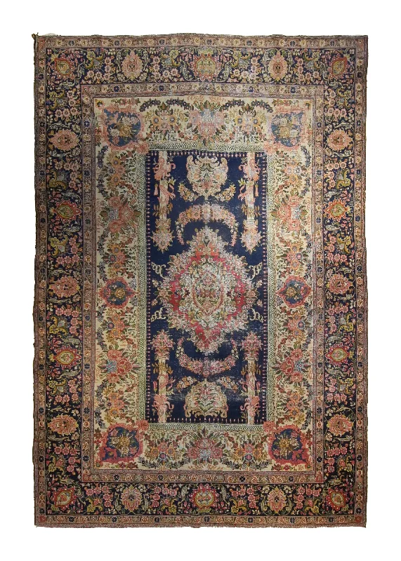 Persian Rug Tabriz Handmade Area Antique Traditional 7'7"x10'9" (8x11) Blue Pink Floral Design #A35265