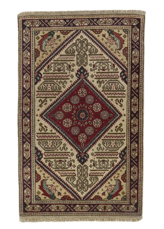 Persian Rug Tabriz Handmade Area Traditional 2'9"x4'5" (3x4) Whites/Beige Red Geometric Design #26388