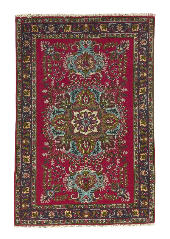 Persian Rug Tabriz Handmade Area Traditional 3'1"x4'8" (3x5) Red Floral Design #31017