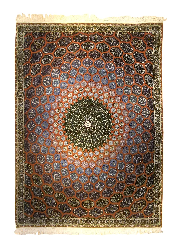 Persian Rug Tabriz Handmade Area Traditional 8'11"x12'4" (9x12) Red Blue Gonbad Dome Design #A35360