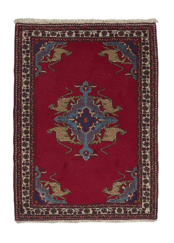 Persian Rug Tafresh Handmade Area Traditional Tribal 3'0"x4'0" (3x4) Red Animals Open Field Design #13063