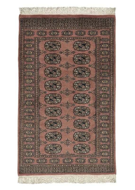 Persian Rug Turkmen Handmade Area Tribal 2'7"x4'3" (3x4) Pink Bokhara Design #21687