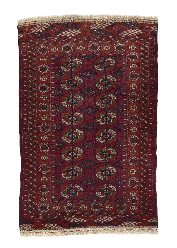 Persian Rug Turkmen Handmade Area Tribal 2'6"x4'0" (3x4) Red Bokhara Design #34310