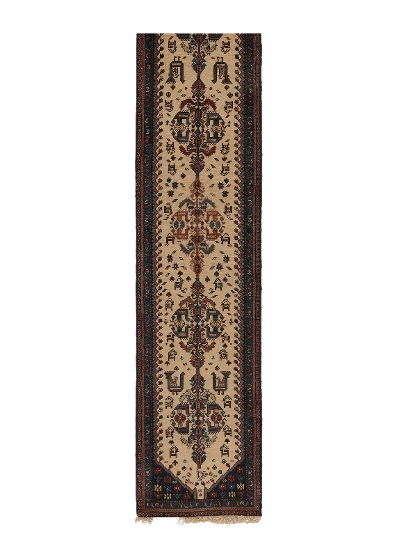 Persian Rug Yalameh Handmade Runner Tribal 2'0"x9'10" (2x10) Whites/Beige Blue Open Field Animals Geometric Design #26562