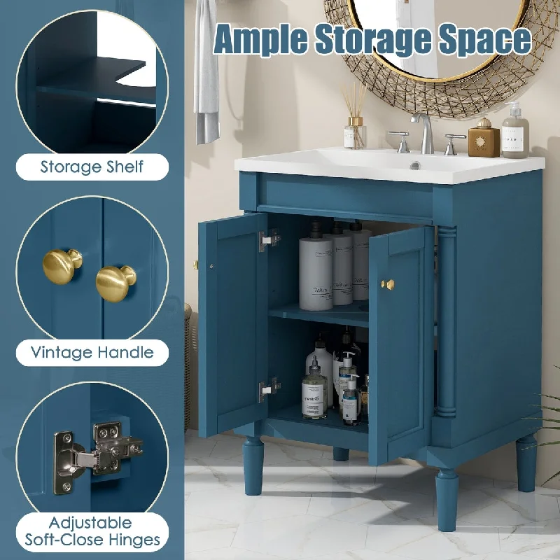 24 inch MDF Freestanding Bathroom Vanity in Blue without Counter Top