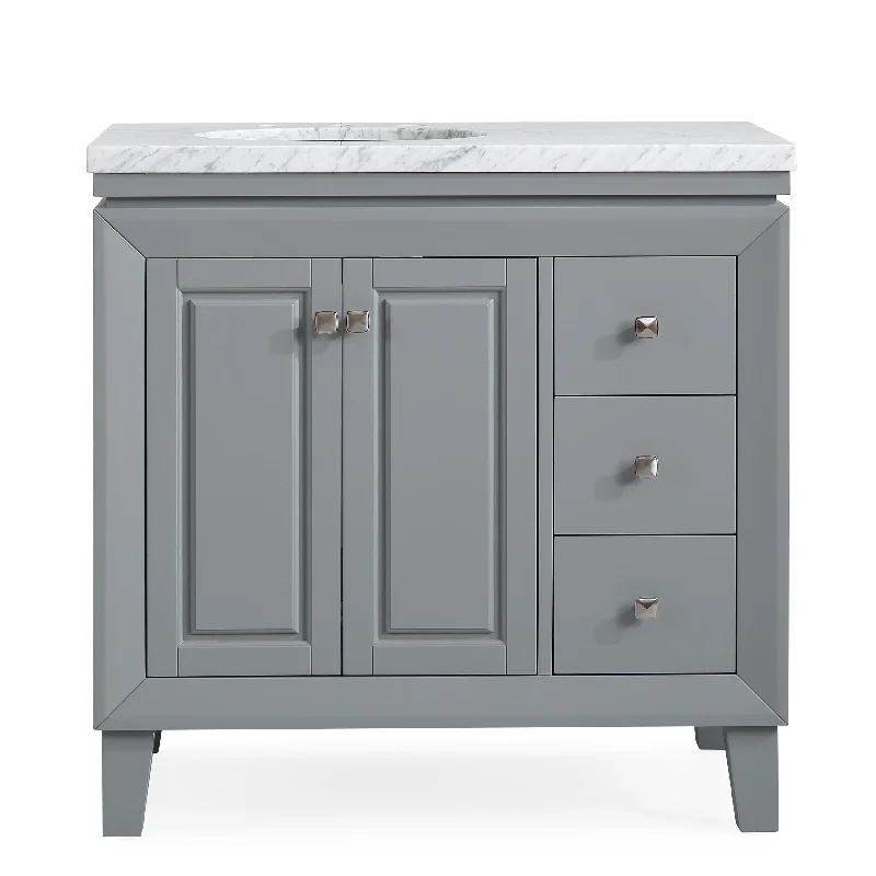 36" Gray Bathroom Single Vanity Left Sink Carrara Marble Top Cabinet