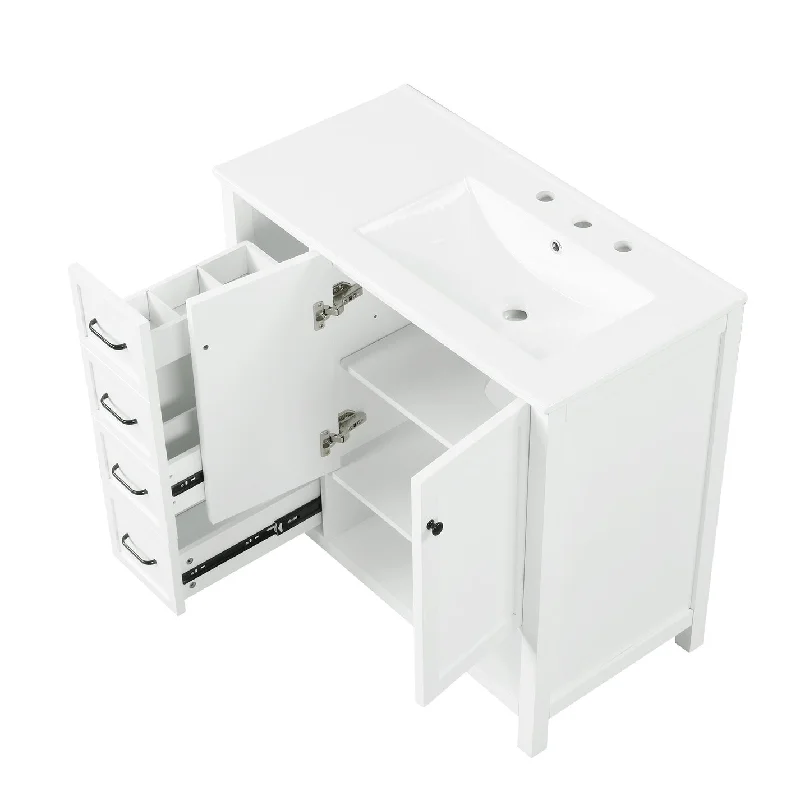 36 inch Freestanding Bathroom Vanity Set in White with Integrated Ceramic Sink