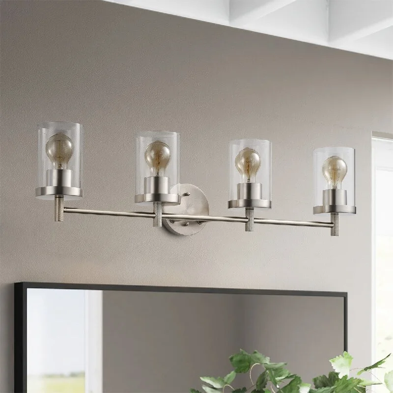 4-Lights Clear Glass Shade Electroplated Matte Nickel Bathroom Vanity Lighting - 31.8"D×4.7"W×8.5"H