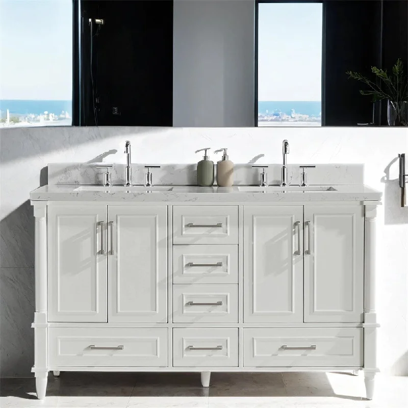 60" Double Bathroom Vanity with Adjustable Hinge & Soft Close Drawers