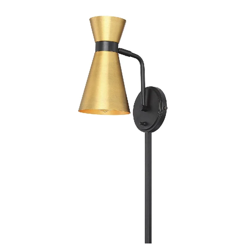 Albert Home One Light Wall Sconce Black Finish with Warm Brass - Exact Size